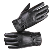 Black Unisex soft PU leather gloves Full Finger Texting Winter Lined Driving Gloves - Amedeo Exclusive